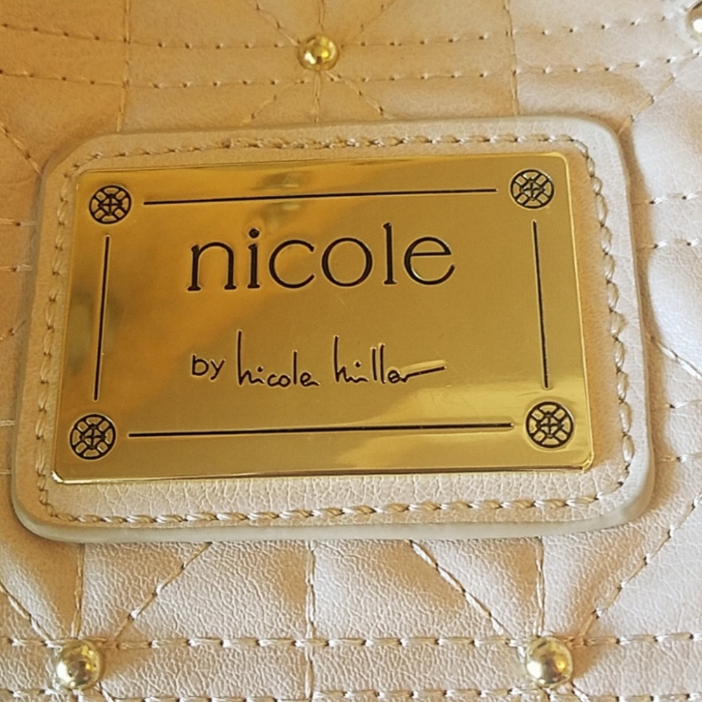 Nicole Miller Quilted Cream Studded Purse/Handbag - Picture 7 of 8